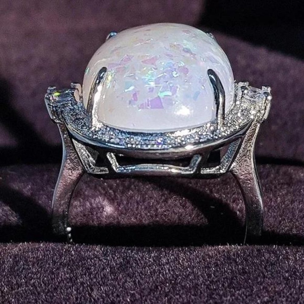 NEW 925 STERLING SILVER OPAL DIAMOND RING, CUTE RING, SHINY RING. - Picture 5 of 5